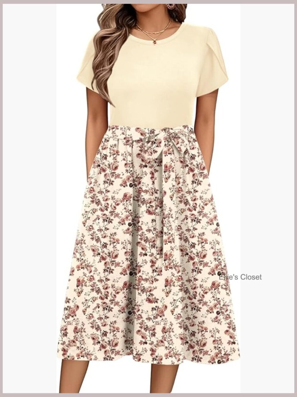 Midi Dress with Pockets Short Sleeve Flowy T-Shirt Dress Summer Casual